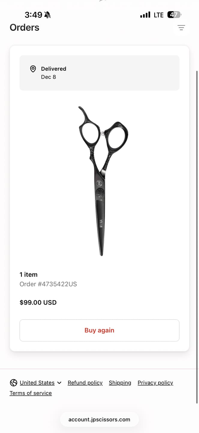 Customer photo review of Mina Ash Black Hair Cutting Shears