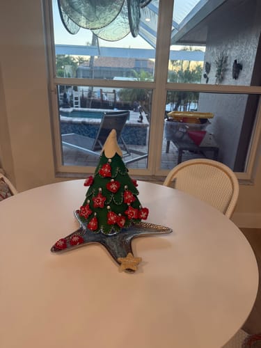 Customer photo review of Glam Blue Iridescent Swirl Glass Round Tiered Chandelier