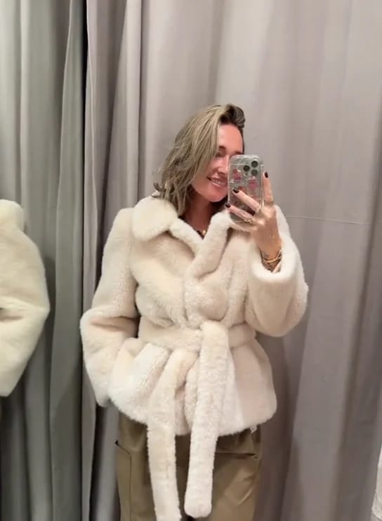 Customer photo review of Veronica Belted Faux Fur Coat
