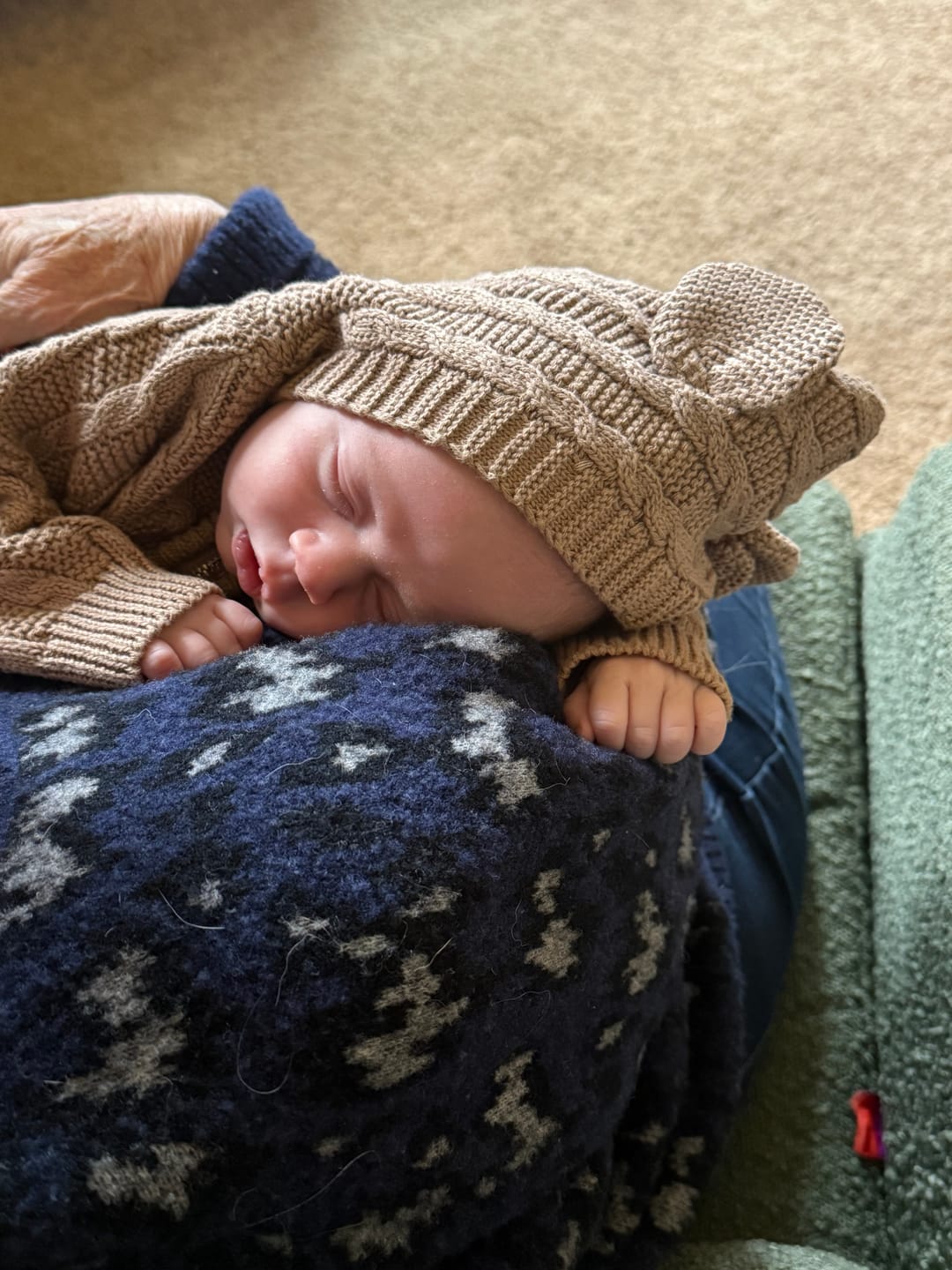 Customer photo review of Luna + Luca Baby Bear Jumpsuit - Acorn