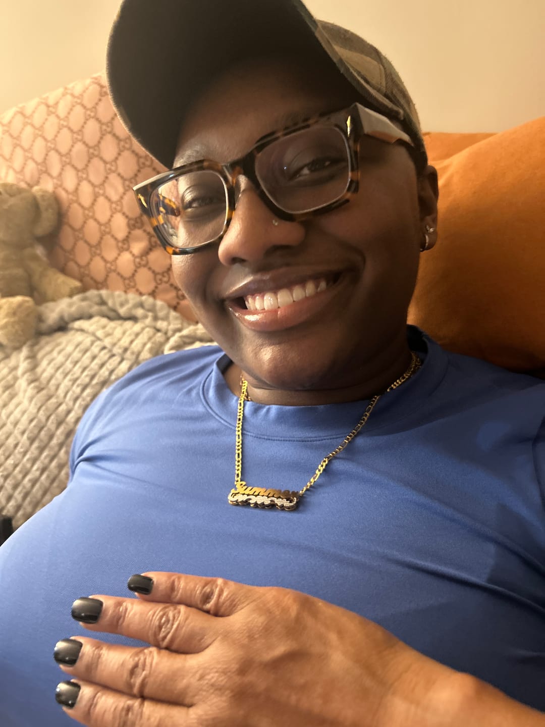 Customer photo review of Double Plated Triple Heart Name Necklace w/ Cuban Chain