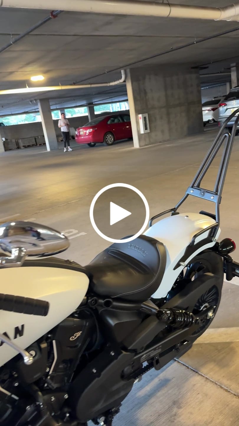 Customer video review of Iron Born Blade 25" Sissy Bar with Foldable Luggage Rack for 2025 Indian Scout Sixty Bobber Matte Black