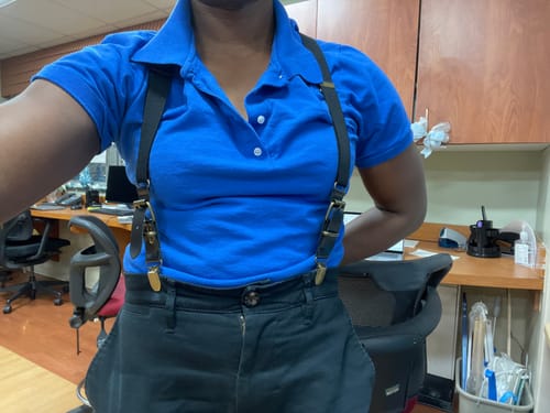 Customer photo review of Black Suspenders with Brass Clips