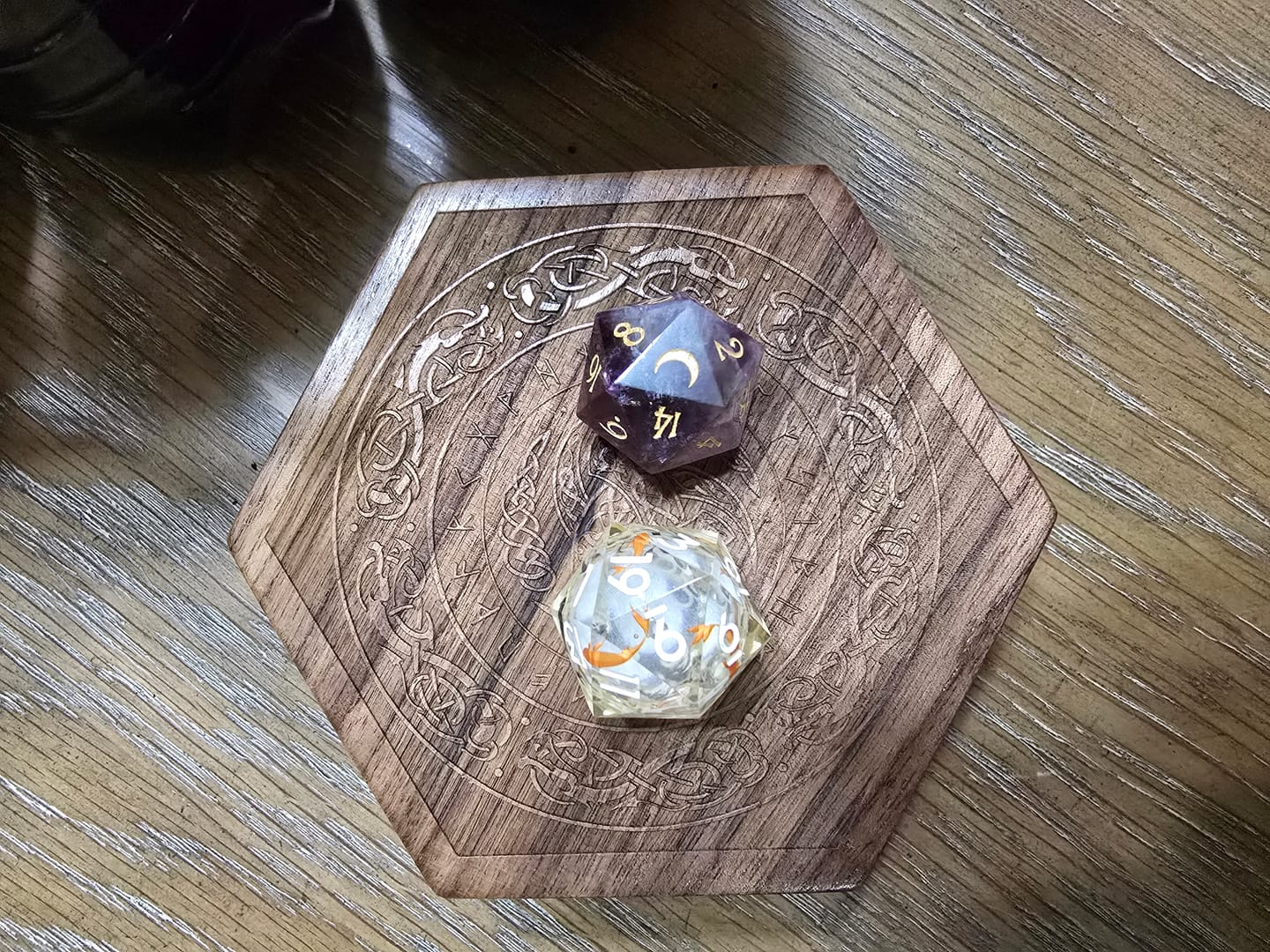 Customer photo review of URWizards D&D Ametrine Stone Dice Set(Limited edition)