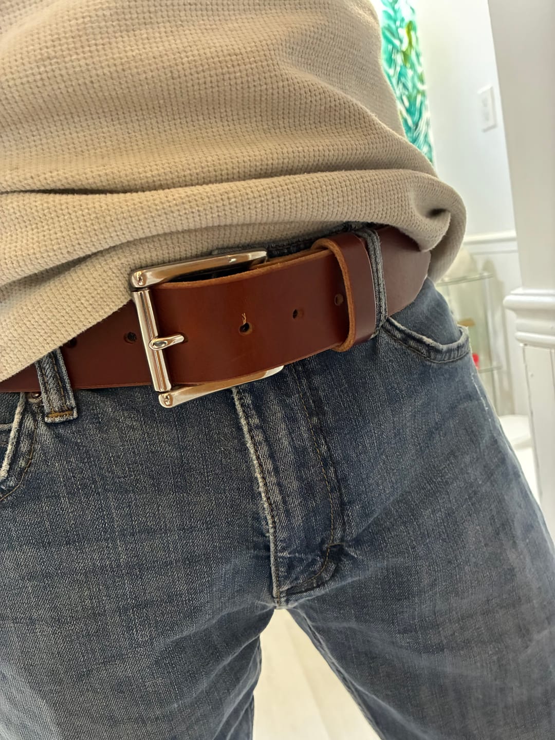 Customer photo review of The Man Belt – 1¾″ Heavy-Duty Leather Work Belt (Chestnut)