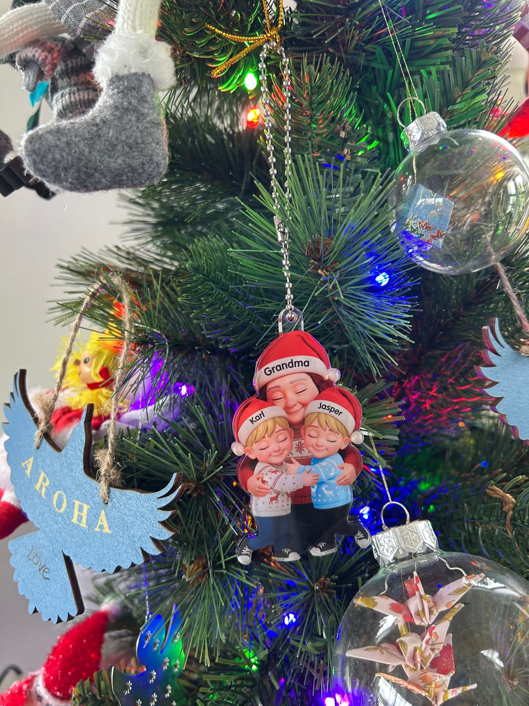 Customer photo review of Grandma Hugging Grandkids - Personalized Acrylic Ornament - Heartwarming Christmas Gift for Grandma, Grandkids
