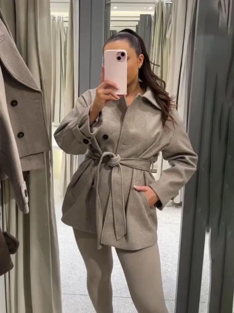 Customer photo review of Juliette Faux Wool Coat with Belt