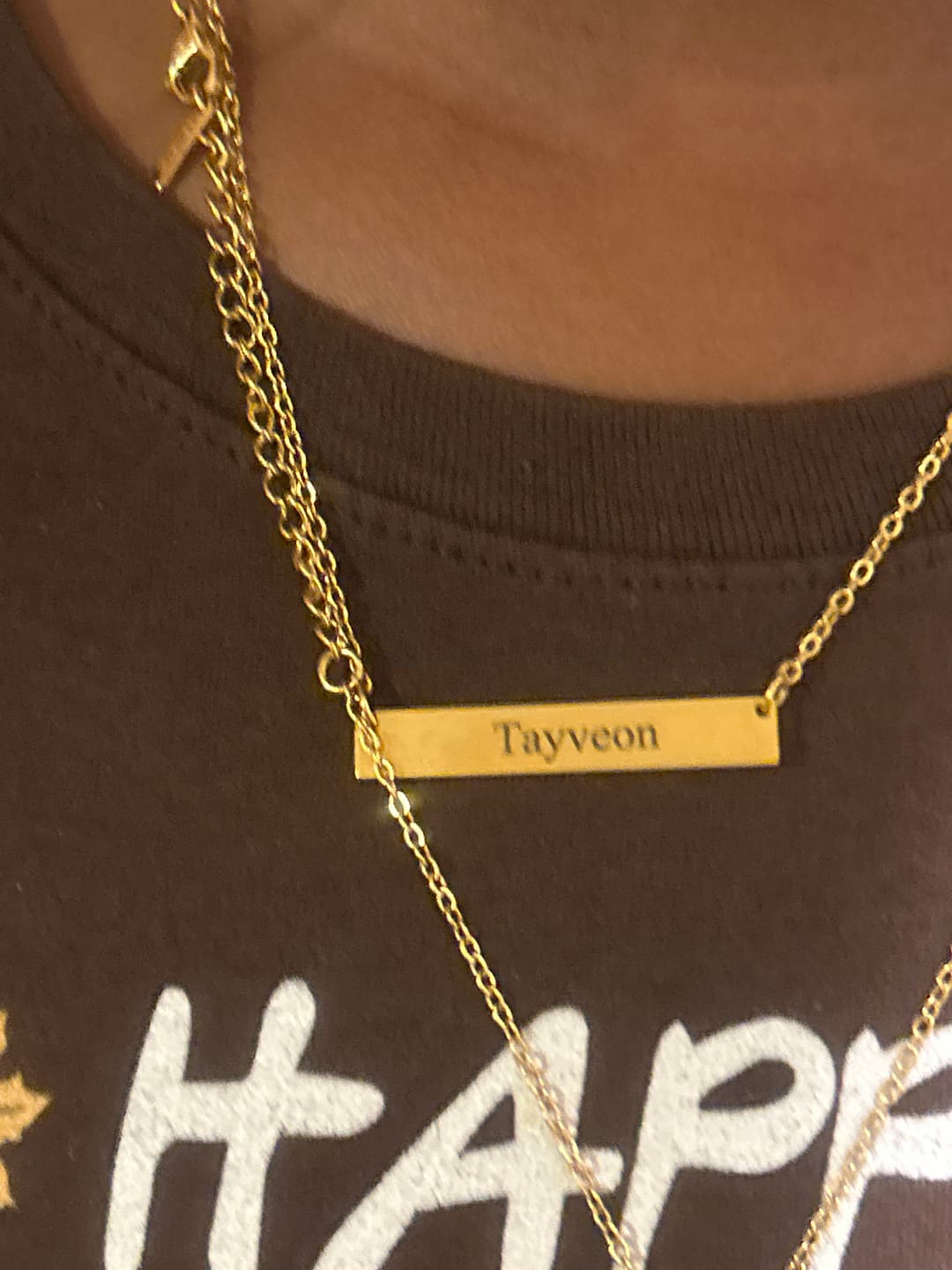 Customer photo review of Engraved Bar Necklace