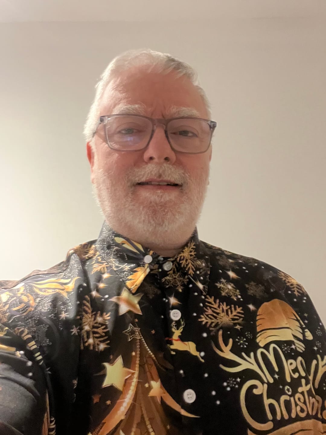 Customer photo review of Men's Golden Merry Christmas Champagne Print Long Sleeve Shirt