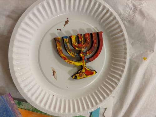 Customer photo review of Unfinished Wood Menorah Shape - Hanukkah - Craft - up to 46" DIY