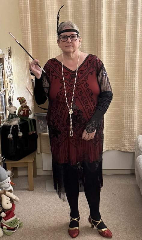 Customer photo review of 1920s Red Evelyn Plus Size Gatsby Dress