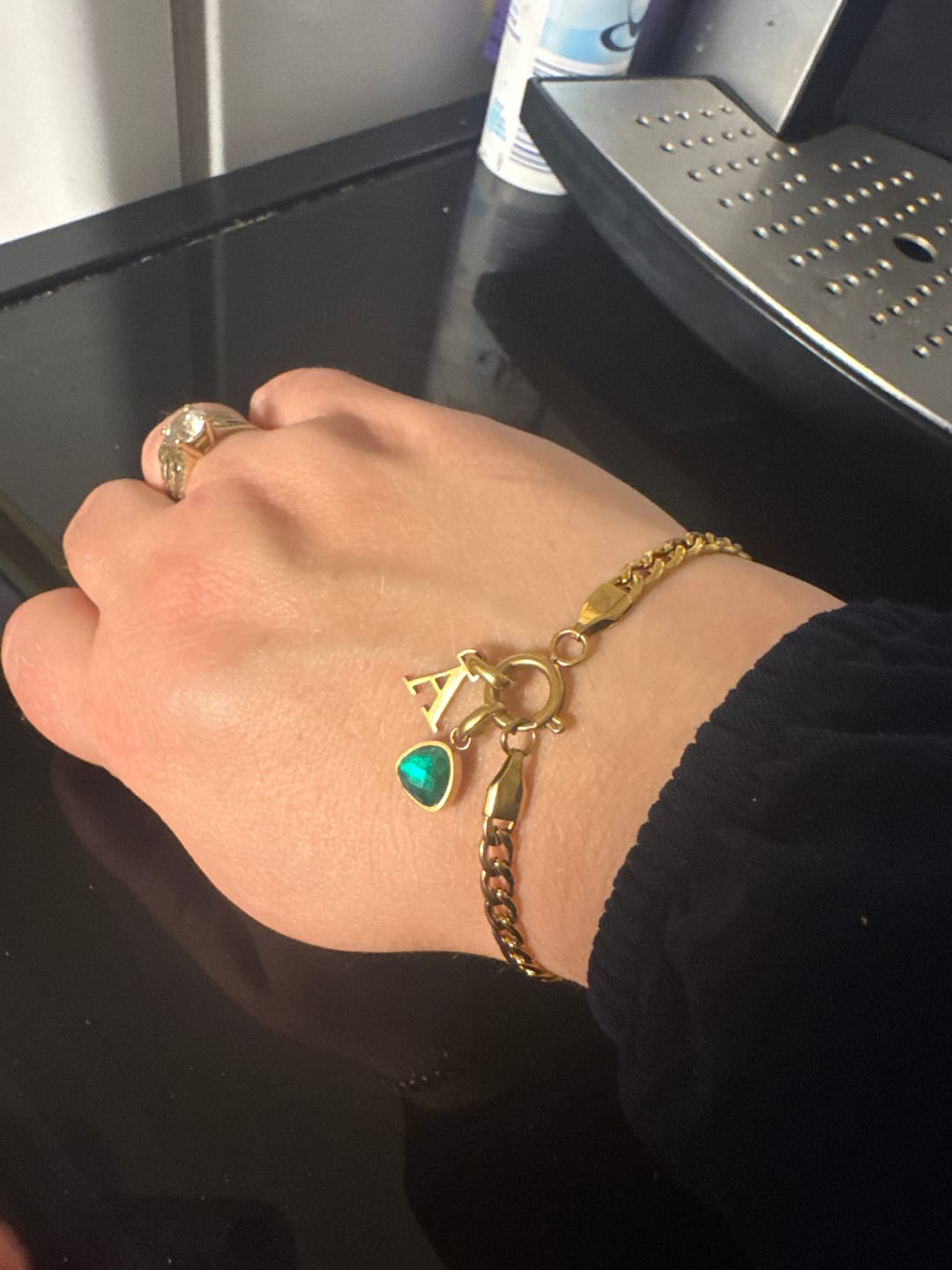 Customer photo review of Letter & birthstone bracelet gold