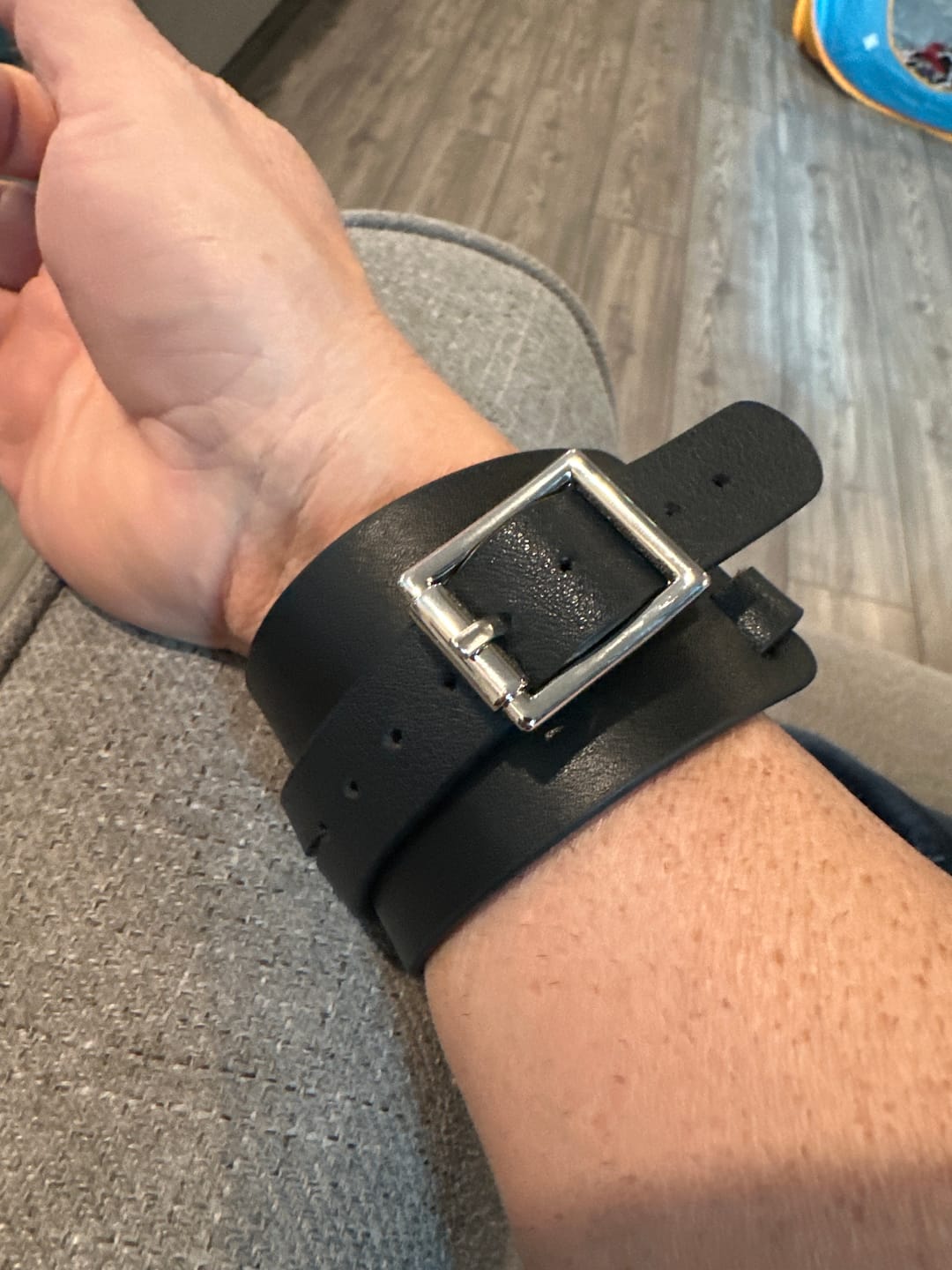 Customer photo review of Unisex Raven Black Leather Dual-Wear Bracelet-(Non Heat Reactive)