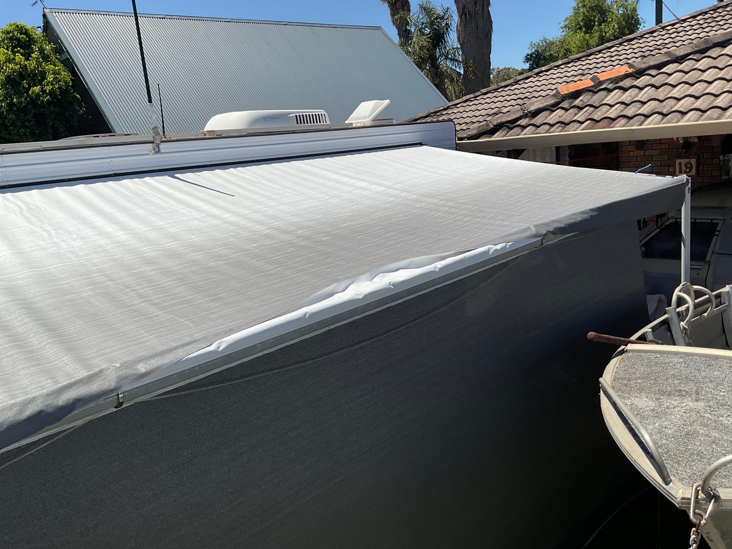 Customer photo review of Awning Replacement Vinyl - Grey Fade WA2006