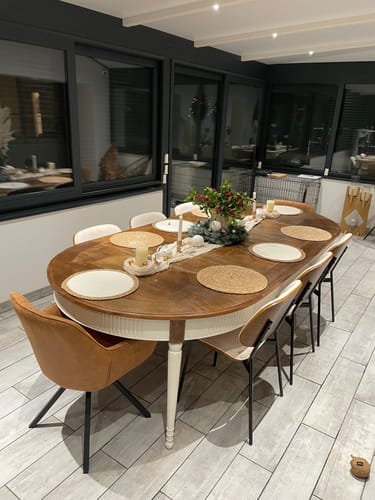 Customer photo review of ODENSE - Lot de 2 chaises en bois et velours côtelé beige