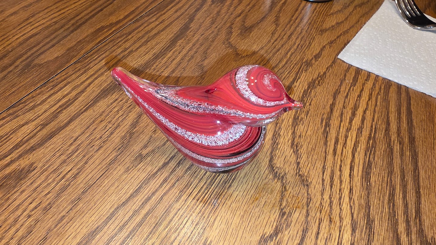 Customer photo review of Colorful Glass Birds with Cremation Ash