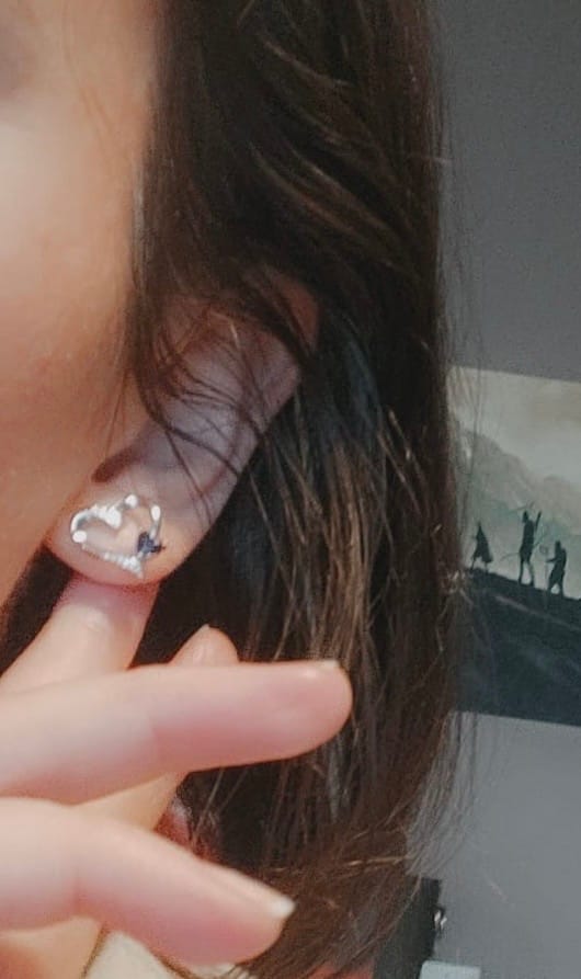 Customer photo review of Sterling Silver Sacred Heart Earrings - Midnight Blue