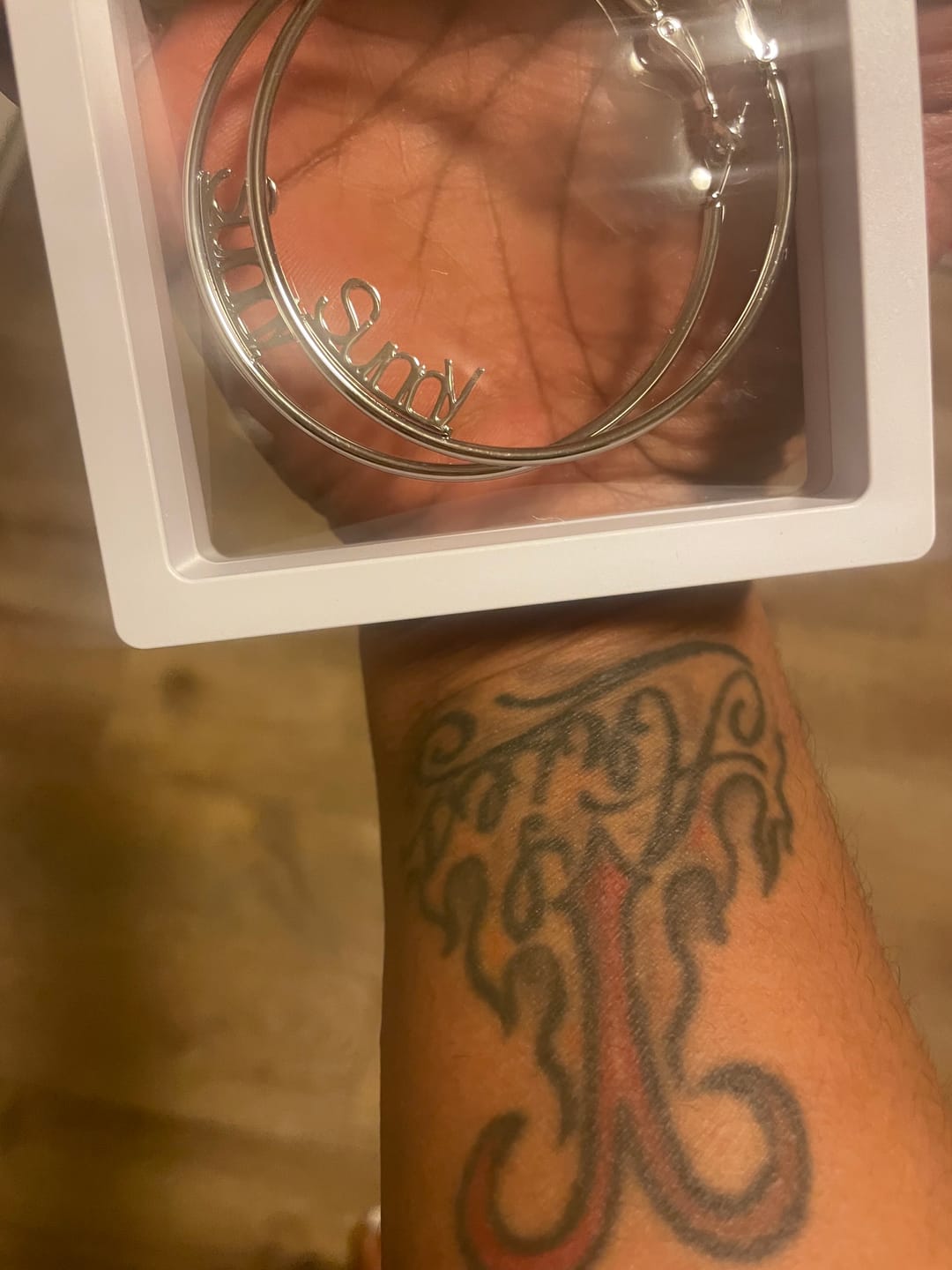 Customer photo review of Name Hoop Earrings