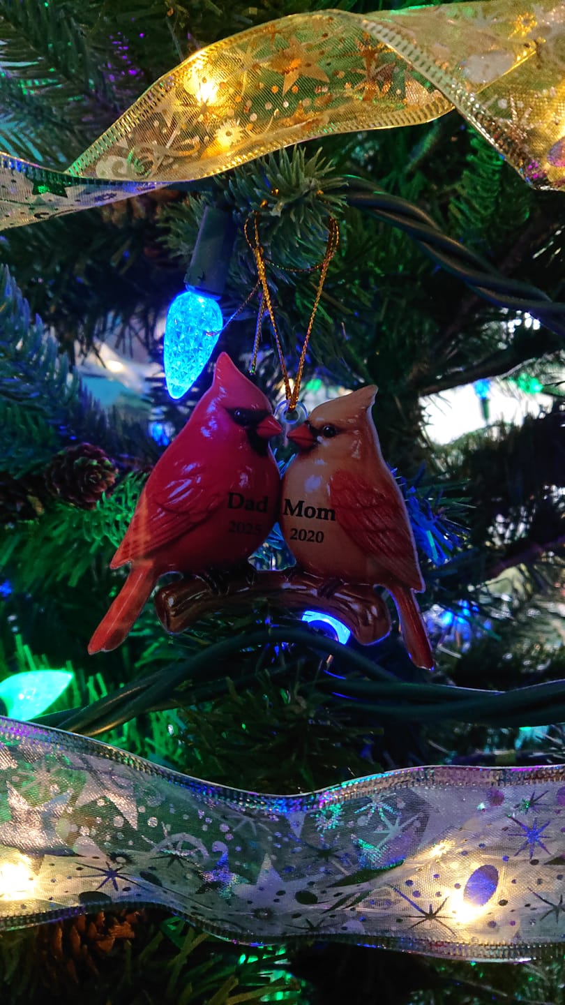 Customer photo review of Vintage Nostalgic Cardinals Memorial Dad Mom Christmas Personalized Acrylic Ornament