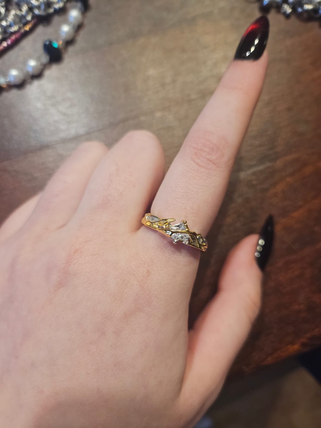 Customer photo review of "Lucifer" 925 Sterling Silver Black Swan Feather Wing Statement Adjustable Ring