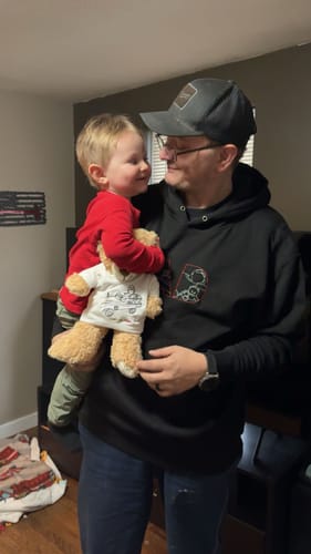 Customer photo review of Dad Custom Embroidered Photo Hoodie