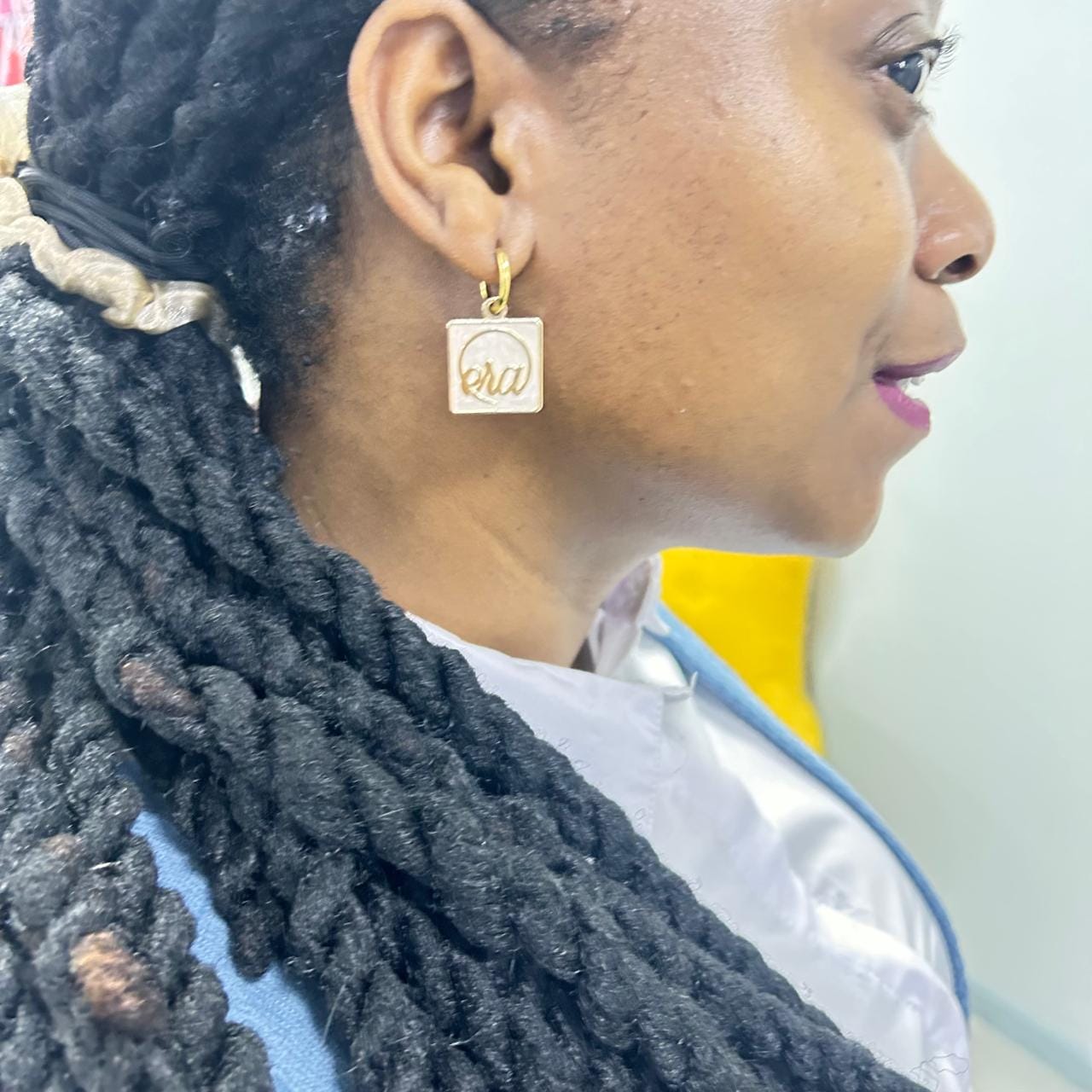 Customer photo review of Gold Pearl Square Drop Earring