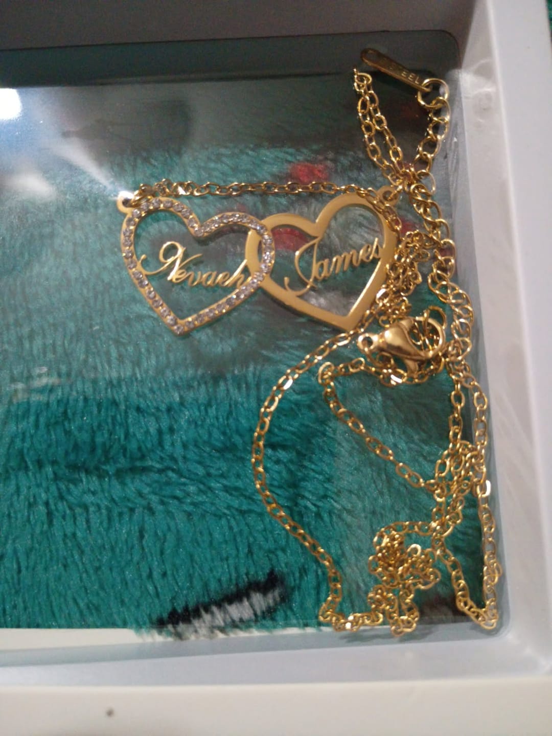 Customer photo review of Iced Heart Double Name Necklace