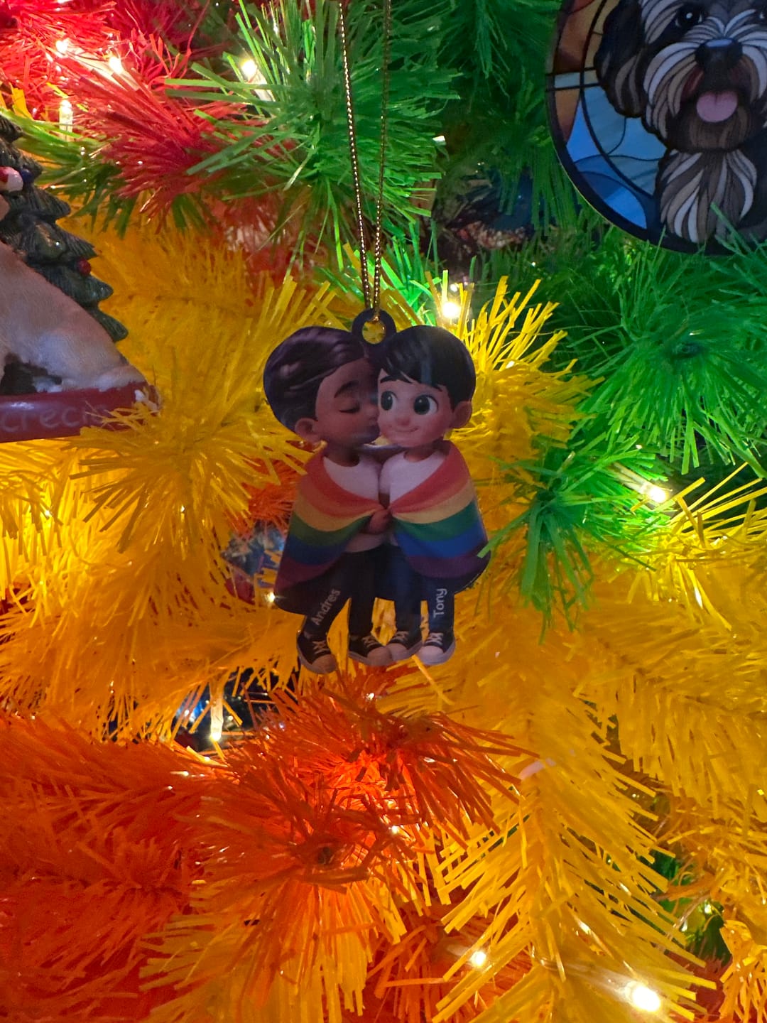 Customer photo review of Pride Month LGBT Couple Love Is Love Personalized Acrylic Christmas Ornament