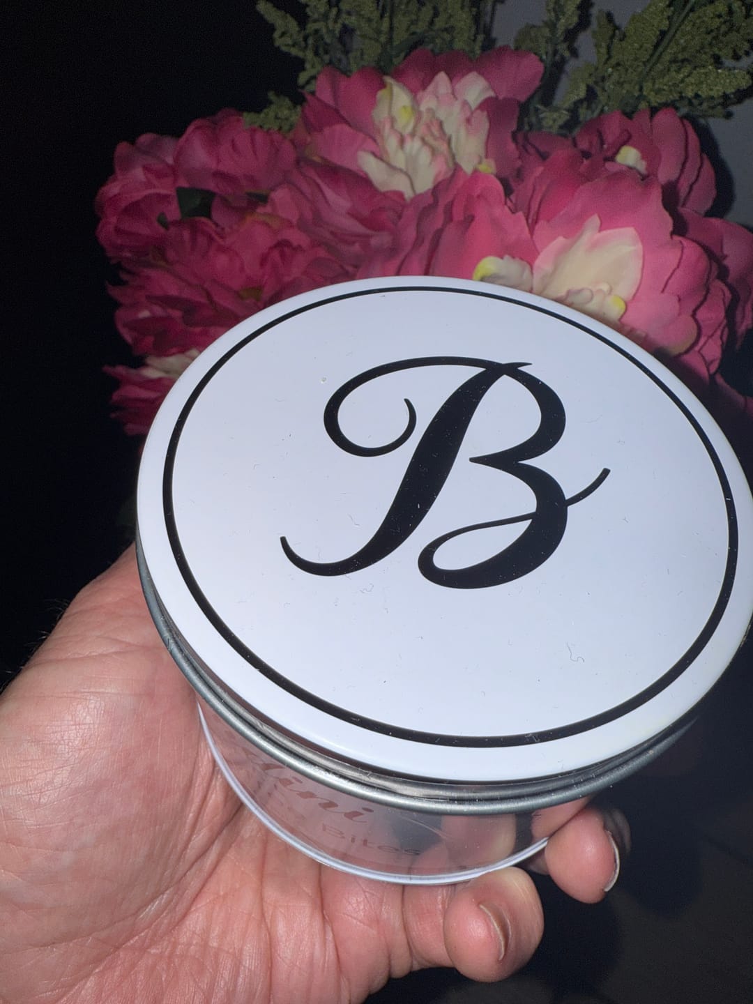 Customer photo review of 1/2 LB Tin Almond Toffee Bites