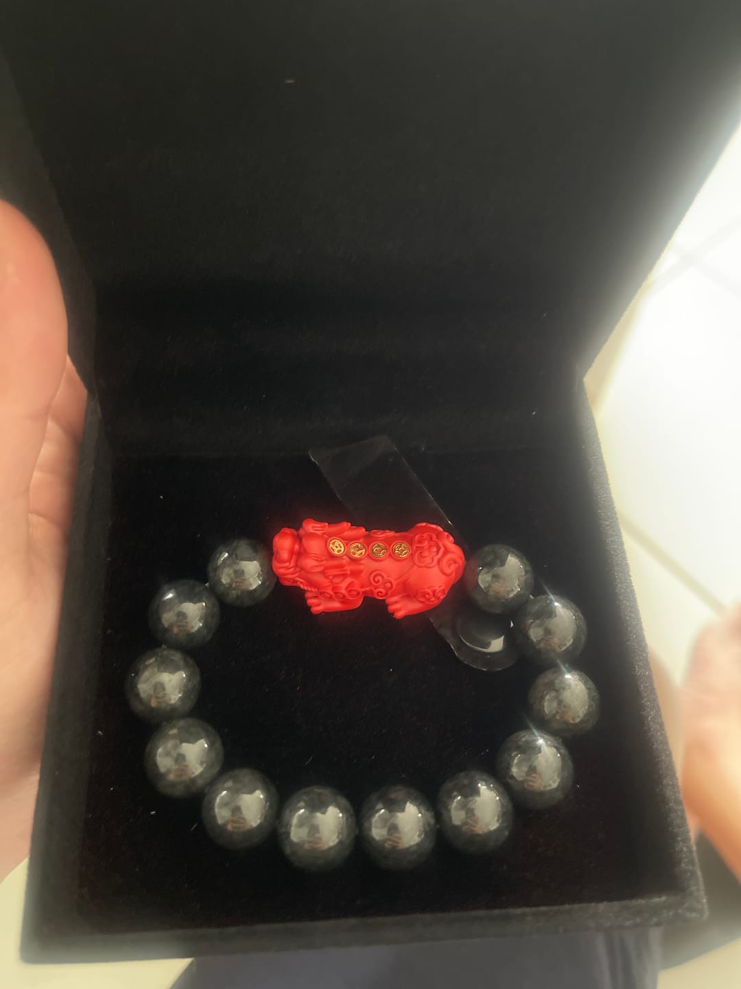 Customer photo review of Black Jade (Premium) w/ Cinnabar Piyao for Wealth, Health & Success
