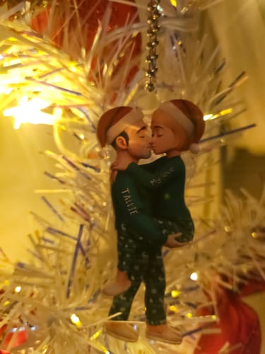 Customer photo review of Personalized Pajama Couple Acrylic Ornament With Name & Design on Matching Sweater Best Christmas Surprise For Couple