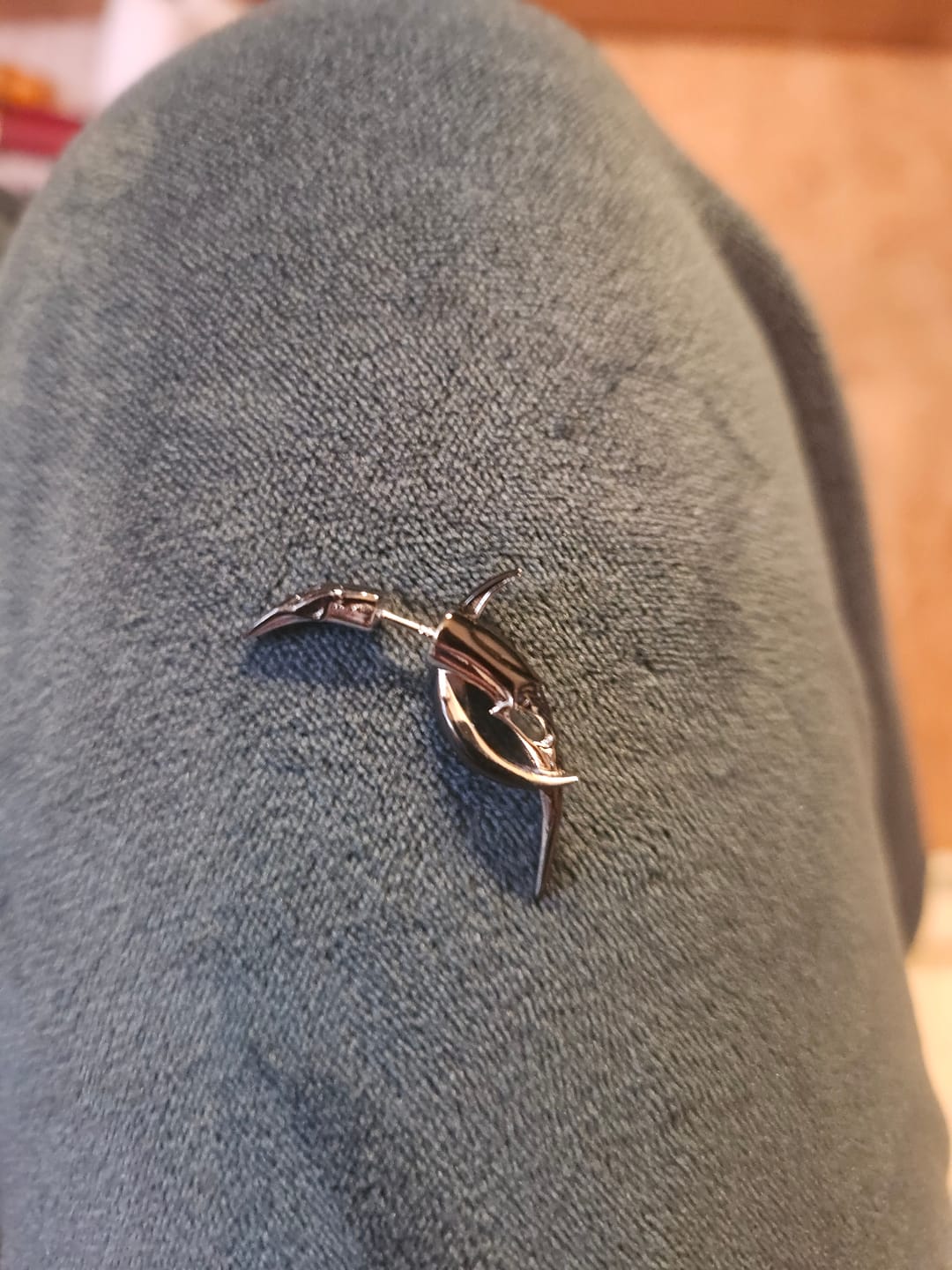 Customer photo review of "MYTH OF THE MOON" Platinum Plated Gothic Crescent Moon Barbed Dangle Earrings, Celestial Jewelry