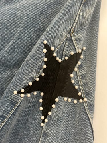 Customer photo review of Jessy Denim Mid Rise Side Star Pattern Pocket Wide Leg Jeans (Shipped Within 24 Hours)
