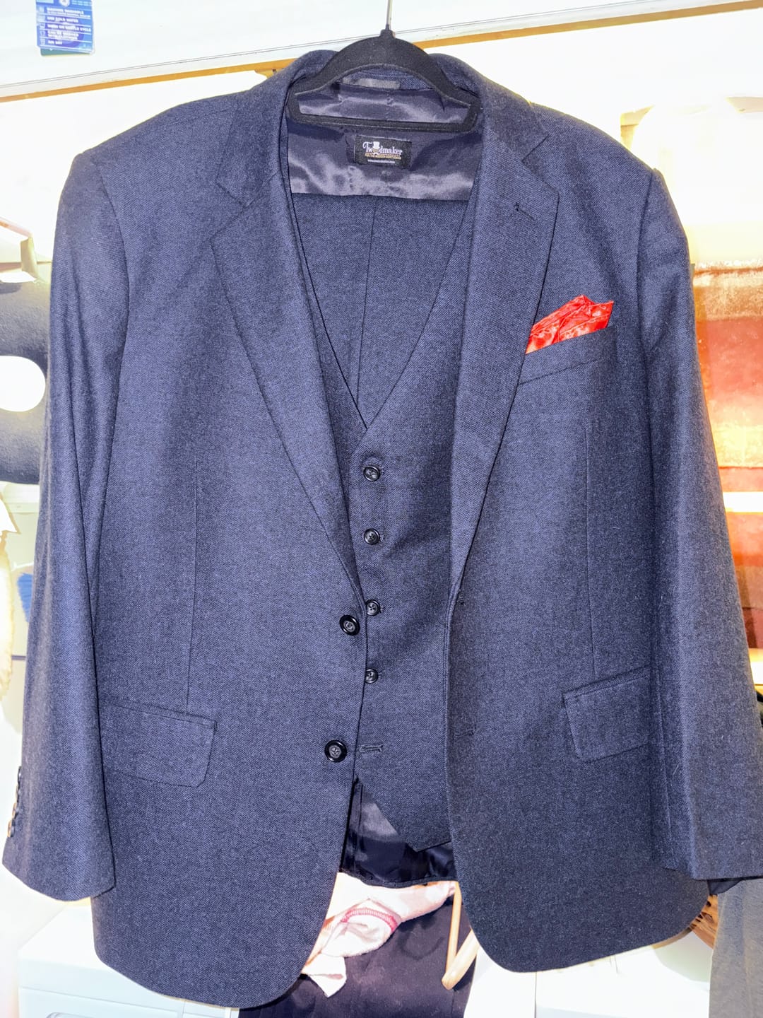 Customer photo review of Classic Navy Barleycorn Tweed 3 Piece Suit