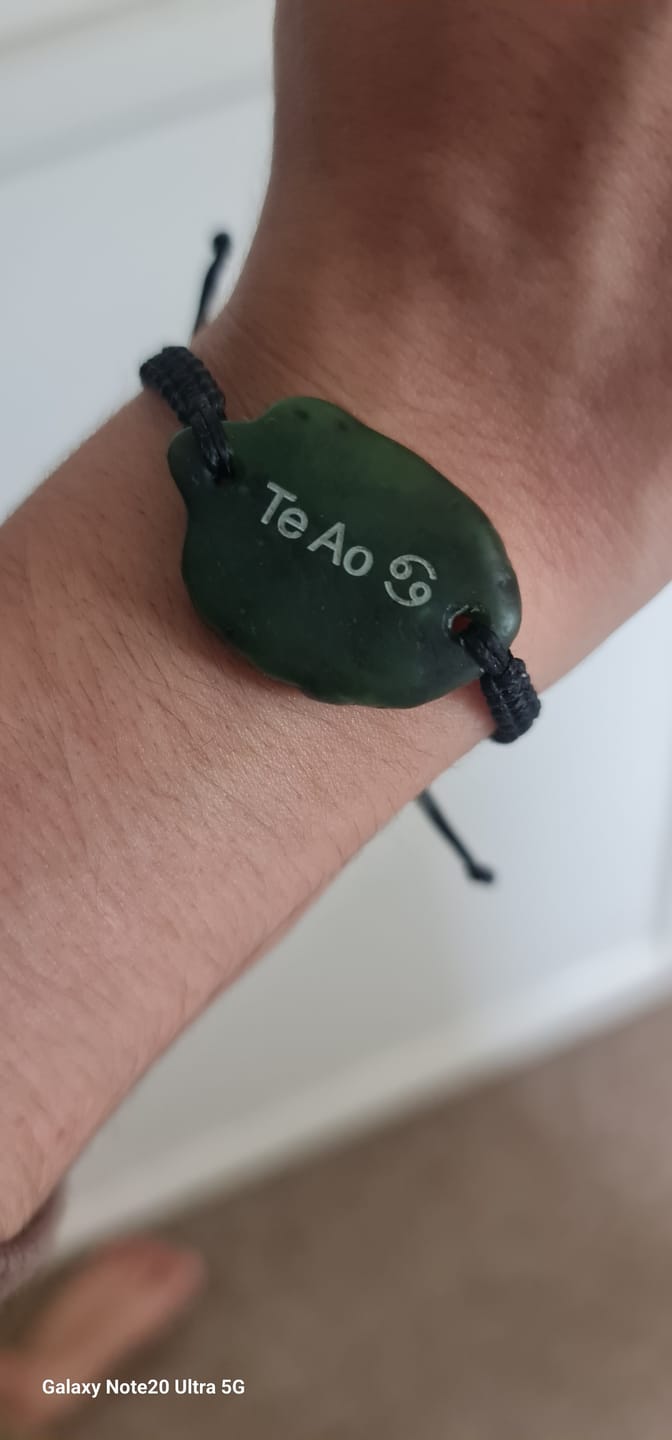 Customer photo review of Engraved Greenstone Bracelet