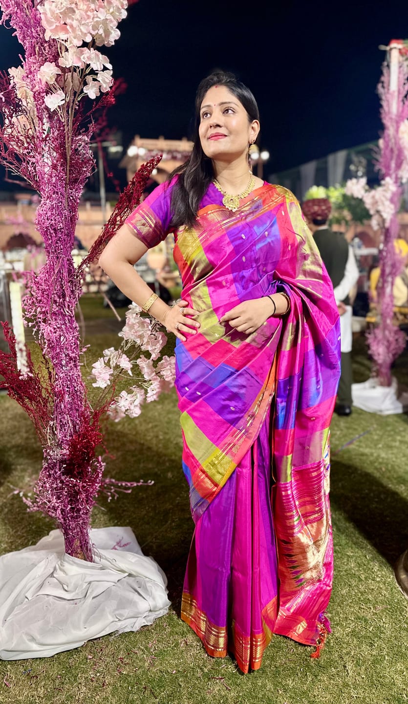 Customer photo review of Pehal Traditional Multicolor Pure Silk Paithani with Double Pallu