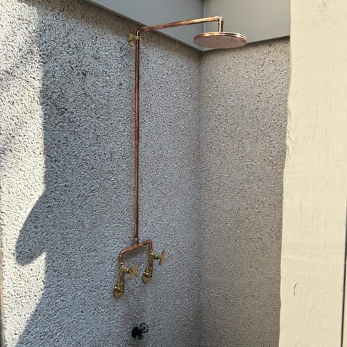 Customer photo review of Handcrafted Unlacquered Solid Copper Outdoor Shower - 8" Rainfall Head
