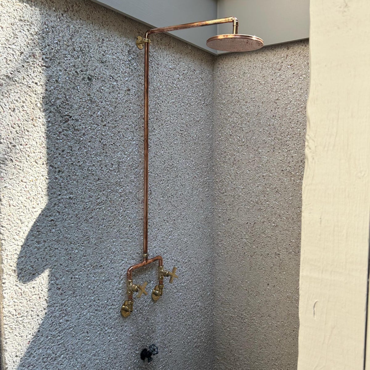 Customer photo review of Handcrafted Unlacquered Solid Copper Outdoor Shower - 8" Rainfall Head