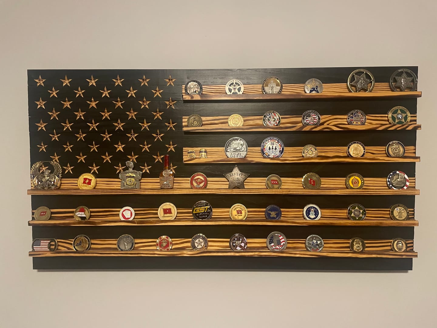 Customer photo review of Challenge Coin Display Rack Holder - Rustic American Flag