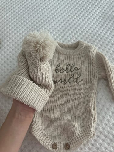 Customer photo review of Newborn Hello World Knitted Bodysuit Set