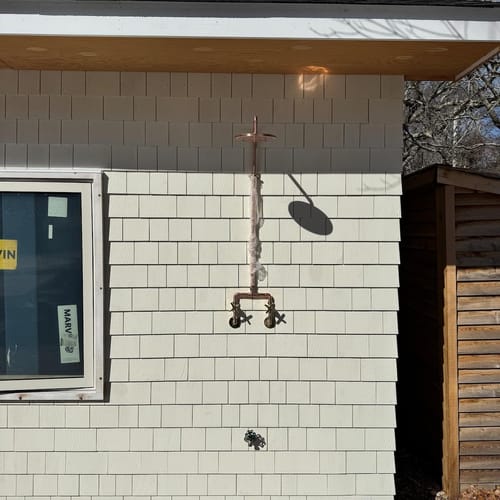 Customer photo review of Handcrafted Unlacquered Solid Copper Outdoor Shower - 8" Rainfall Head