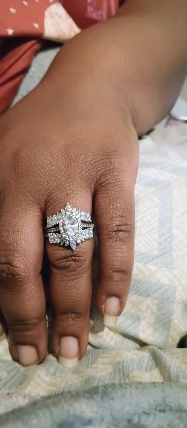 Customer photo review of S925 Unique Jacket Wedding Band For Women Stackable Enhancer Inset Band