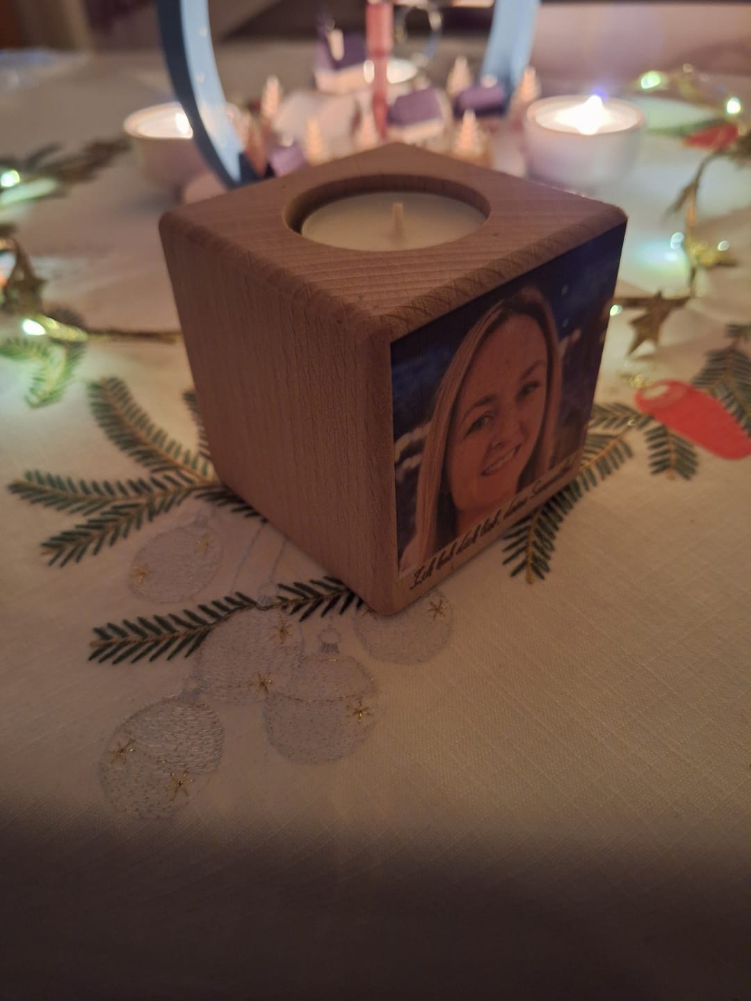 Customer photo review of Ich hab dich lieb - Personalisierter Kerzenwürfel