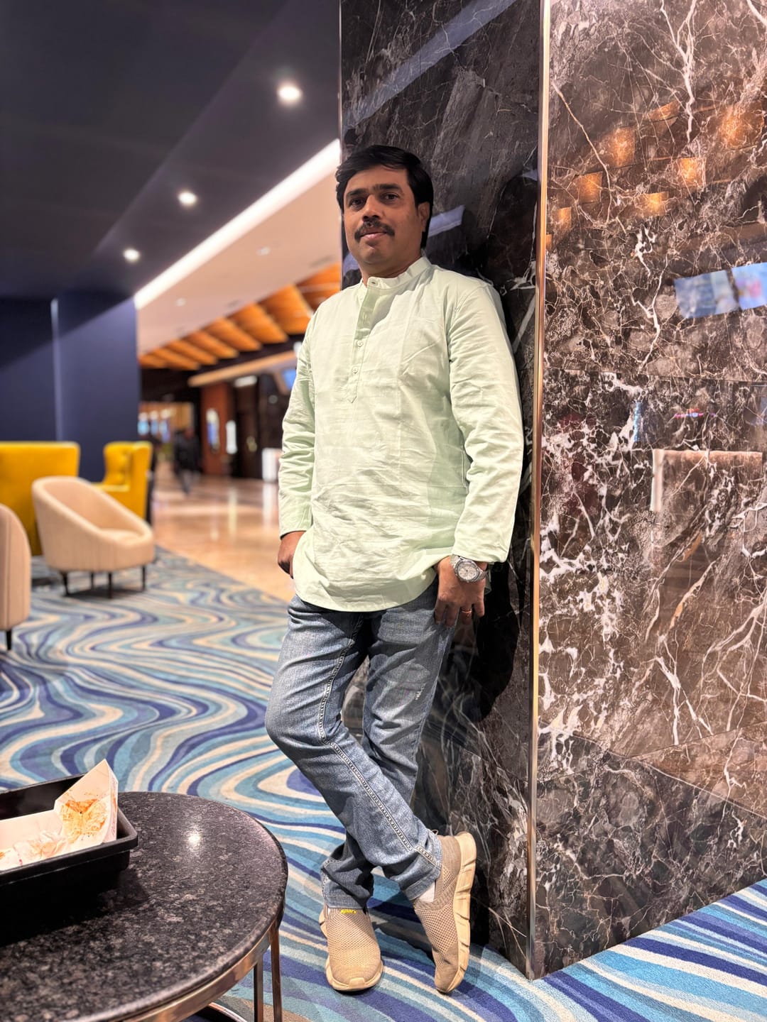 Customer photo review of Men Mint Green Airy Linen Short Kurta