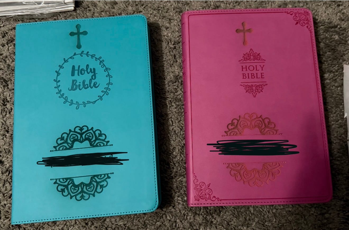 Customer photo review of Personalized NIV Bible Large Print - Pink Thinline - Engraved Family Tree