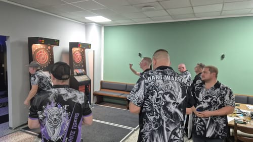 Customer photo review of Maxcorners Darts Viking Skull Warrior Multicolor Option Customized Name, Team Name 3D Shirt (2 Colors)