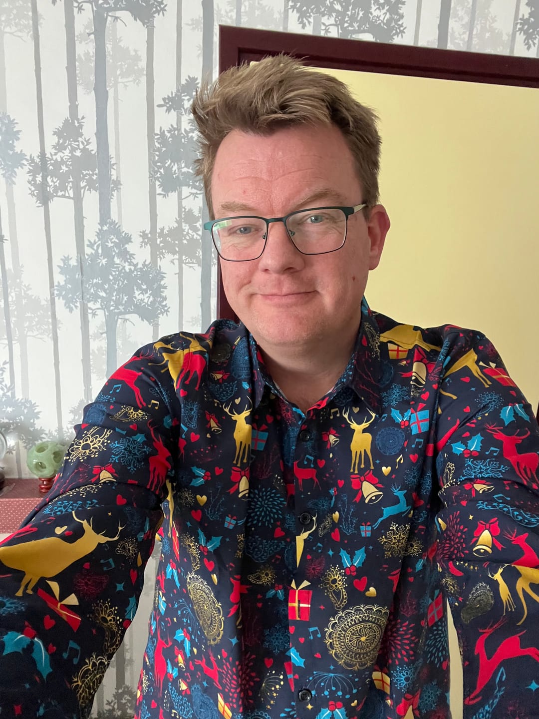 Customer photo review of Herren Weihnachts Langarmhemd aus Baumwolle Blau