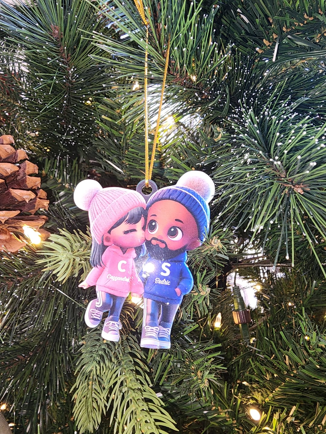 Customer photo review of Cute Cartoon Couple Walking Personalized Acrylic Christmas Ornament