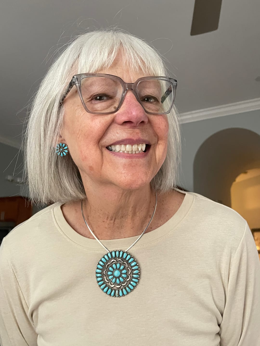 Customer photo review of Handcrafted Old Pawn Sterling Silver & Turquoise Cluster Post Earrings