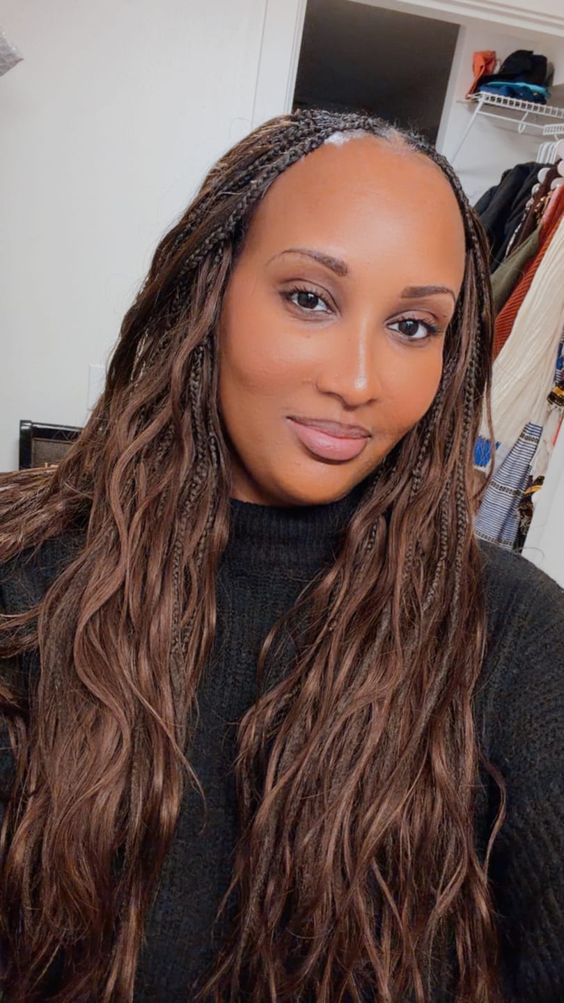 Customer photo review of #4 Medium Brown Body Wave Bulk Human Braiding Hair